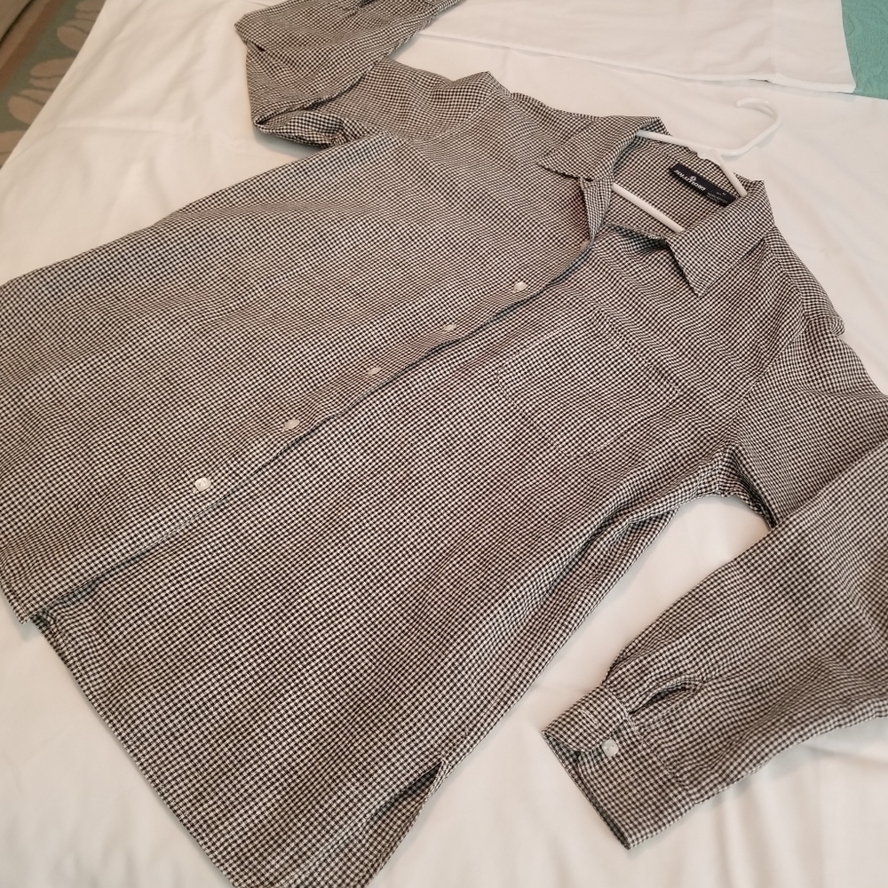 Vintage oversized artist's blouse, cotton/linen mix, black/white check, size M